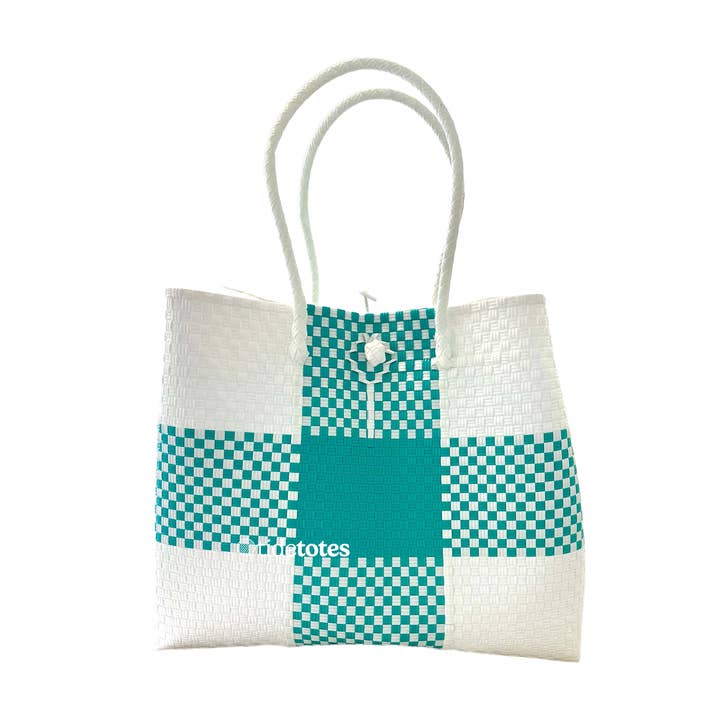 Seafoam Cross – Elemental Tote In Soft Teal & White for wholesale by Pure Di Casa