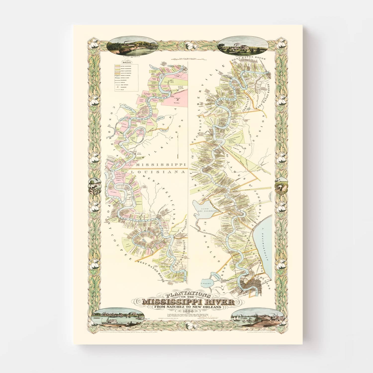 Ted's Vintage Art - Wholesale Map - Vintage Plantations on the Mississippi River Map 18582