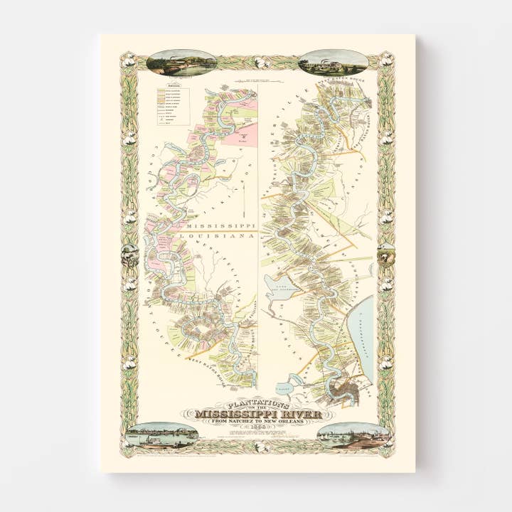 Ted's Vintage Art - Wholesale Map - Vintage Plantations on the Mississippi River Map 18582