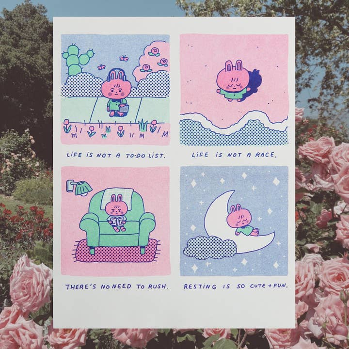 Megan Wang - Wholesale Art Print - Bunny Comic Risograph Print