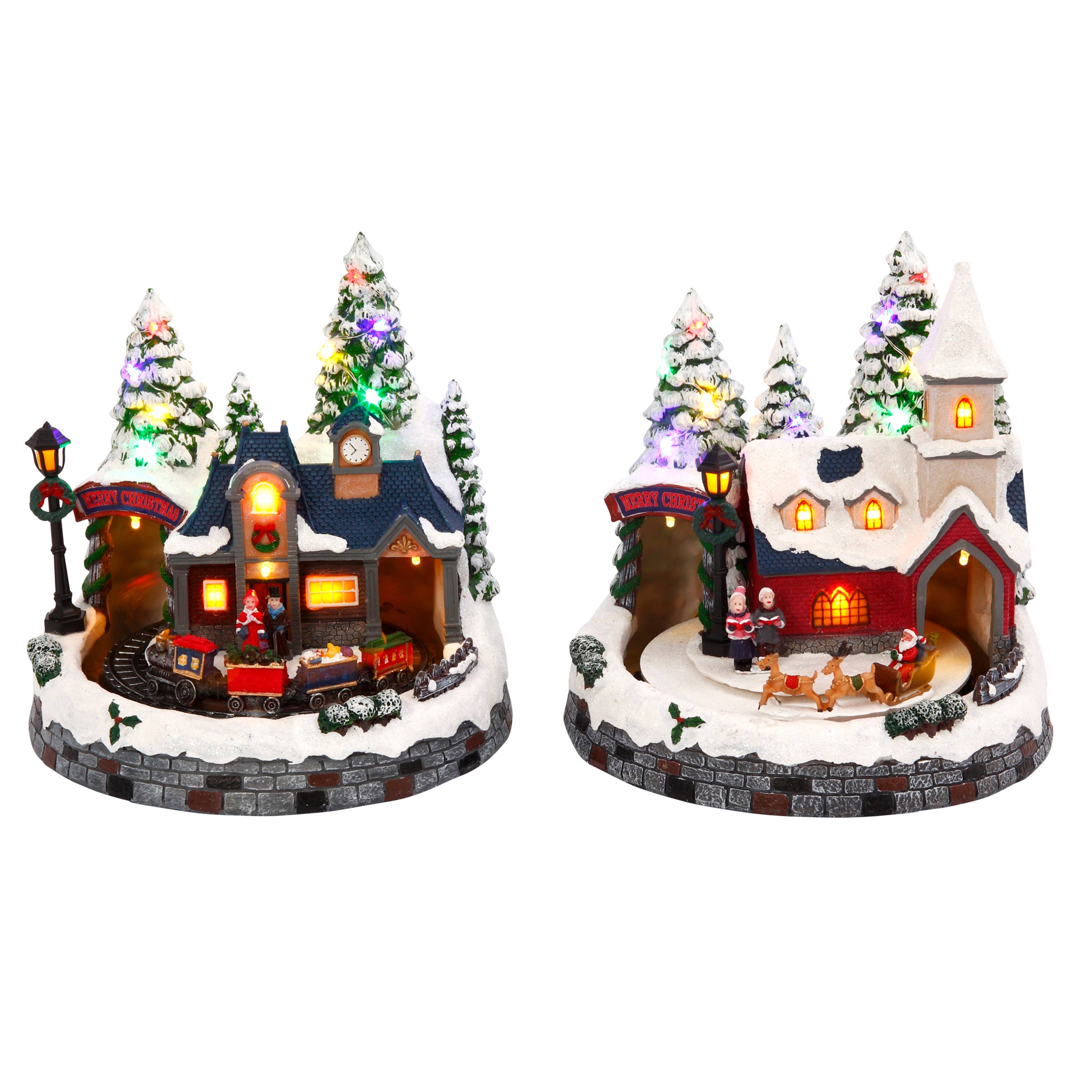 Wholesale 8H B/O Lighted Musical Holiday Church & Train Station w