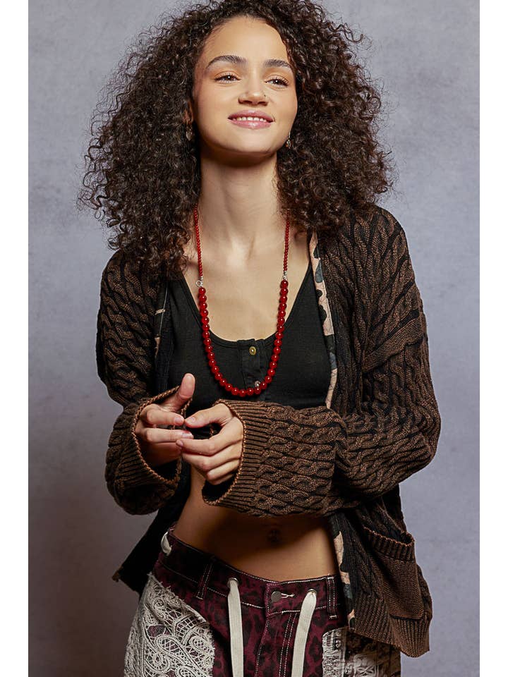 Pol Clothing - Wholesale Cardigan - Women's - Long sleeve animal pattern sweater open cardigan1