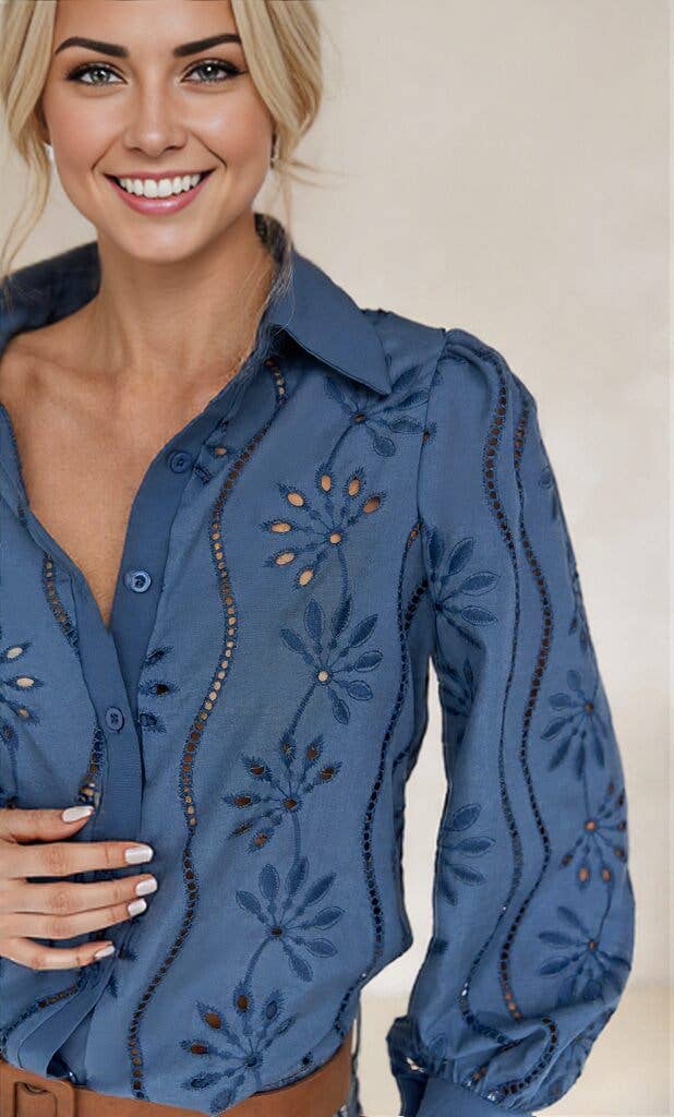 Anna Kaci Wholesale - Vente Chemise à col boutonné – femme - Blouse à manches longues boutonnée en broderie anglaise16