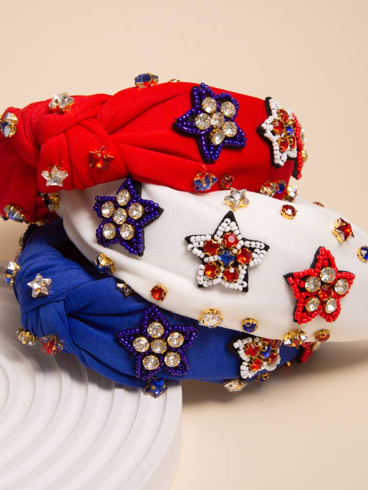 American Flag Seed Bead Crystal Embellished Headband for wholesale by SP Sophia Collection