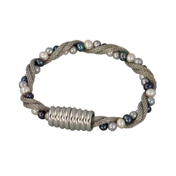 Bracelet torsadé en maille et perle avec fermoir magnétique pour la vente par Erica Zap Designs