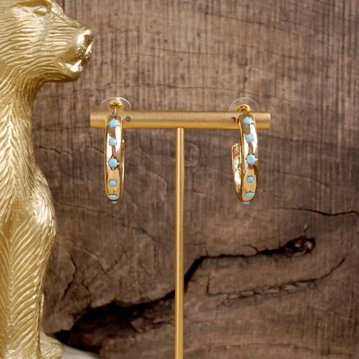 PennyLine inc - Wholesale Hoop Earrings - Classic Bubble Hoops – Gold with Crystal, Pearl, or Turquoise11