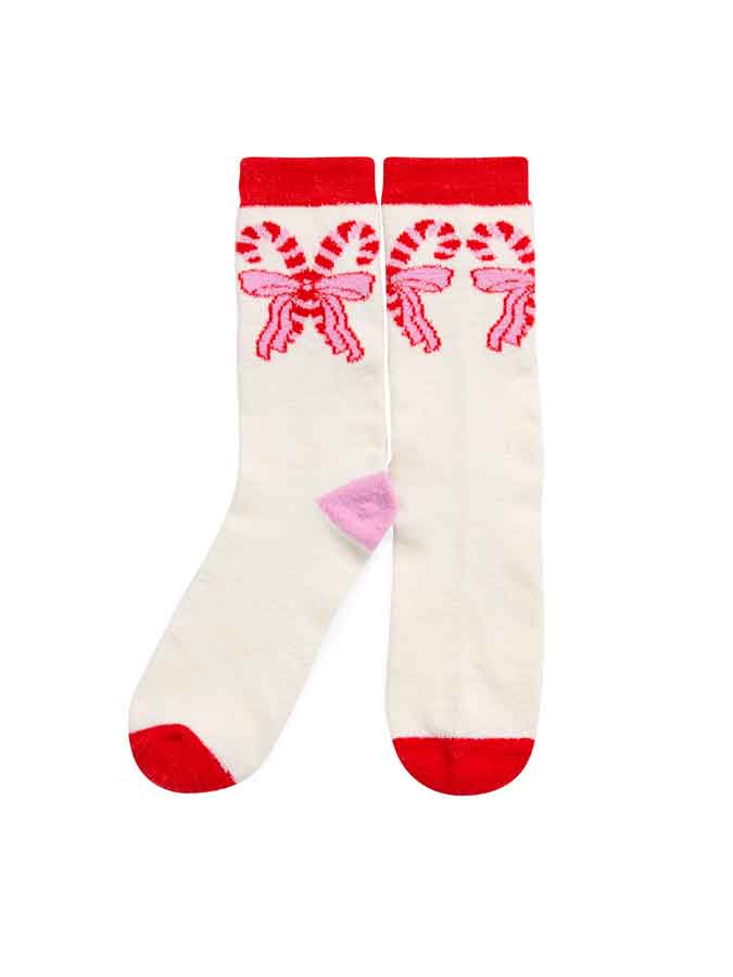Shiraleah - Wholesale Socks - Women's - CANDY CANE BOW SOCKS,IVORY