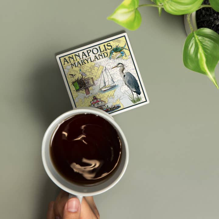 Lantern Press - Wholesale Coasters - CERAMIC COASTER Annapolis, Maryland, Nautical Chart1
