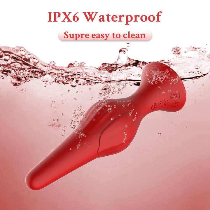 Rouge Plug anal en silicone en forme de rose avec vibration à 9 modes - Jouet sexuel en vente sur Faire4