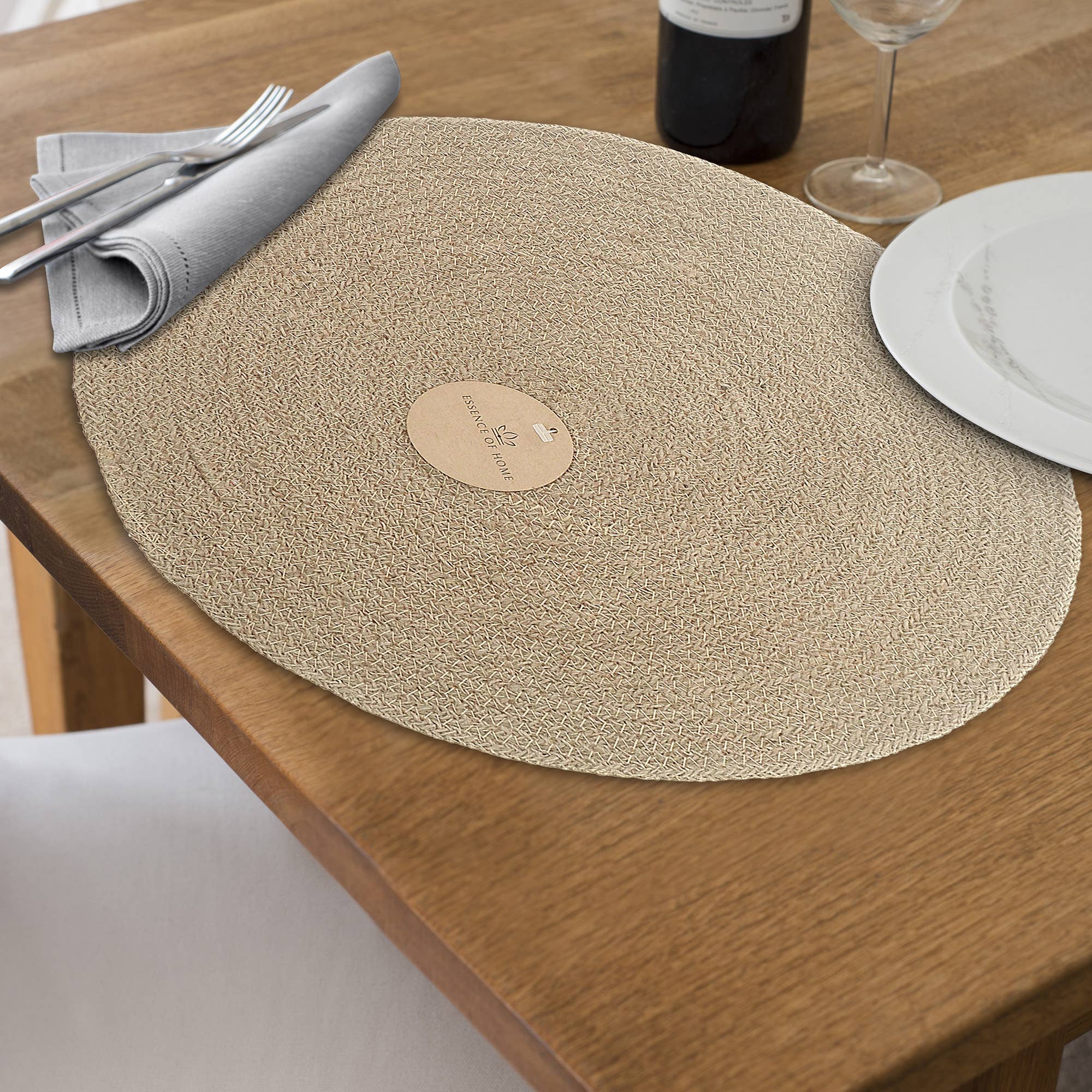 Brown Jute Braided Round Plain Placemat for wholesale on Faire1