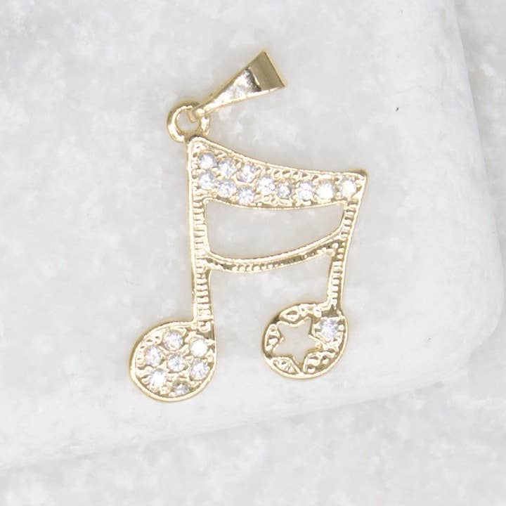 MIA Jewelry – wholesale Individuell berlock/hänge – 18K guld fylld cz sten dubbel bar anteckning hänge, musik not, musik symbol, smycken gör musik not charm
