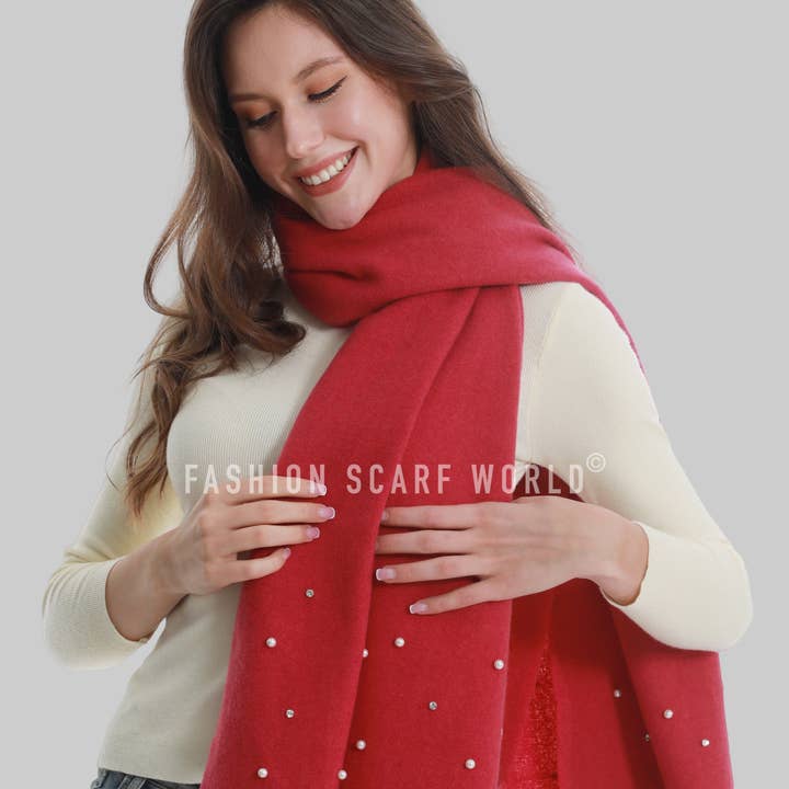 Fashion Scarf World – wholesale Scarf – Women's – Pearl and Diamante Plain Wool Frayed Scarf11
