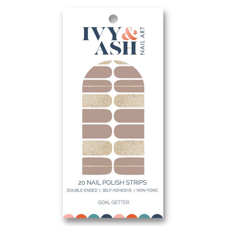 Ivy & Ash - Wholesale Nail Art/Decal - Goal Getter | Taupe & Gold Glitter Neutral Nail Wrap