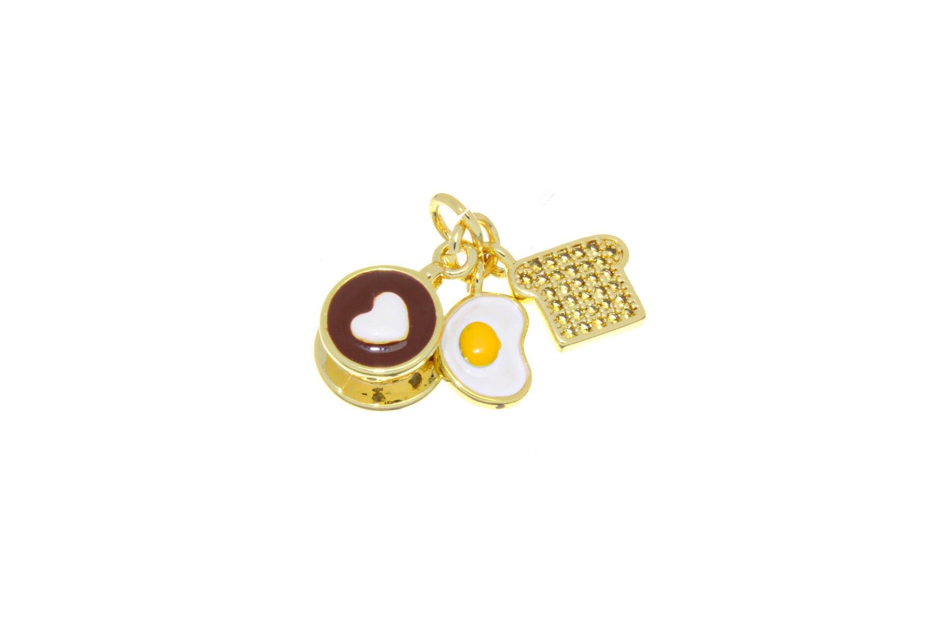 Jewel Pledge - Wholesale Individual Charm/Pendant - Breakfast Theme Coffee, Eggs & Toast Charm Set CPG2563