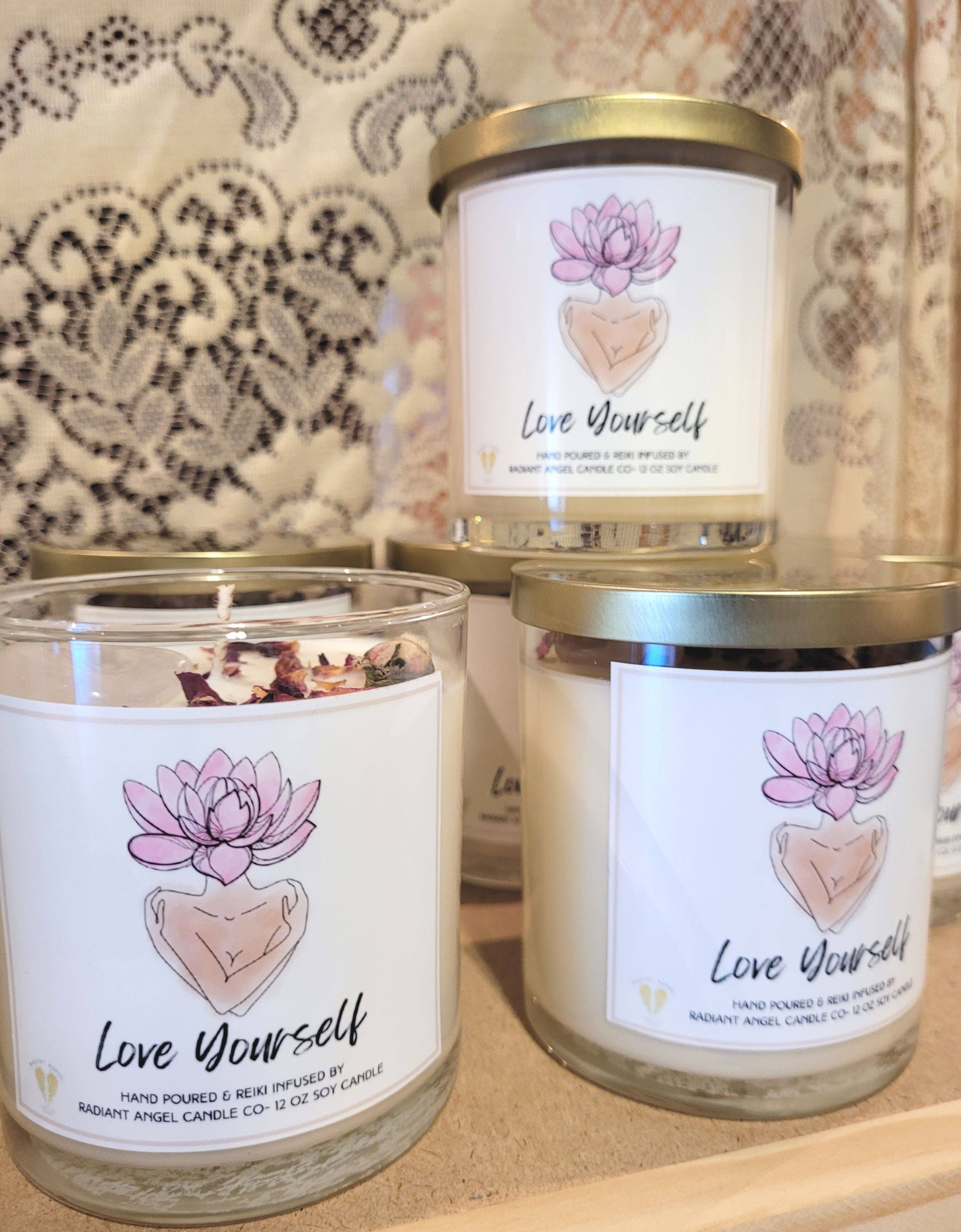 Radiant Angel Candle Co - Venta al por mayor Velas en tarros - Vela Love Yourself con cuarzo rosa en tarro de soja de 12 onzas3