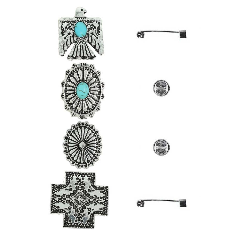 anbfashion - Wholesale Brooch - 4-PACK WESTERN ASSORTED STONE BROOCH PIN SET3