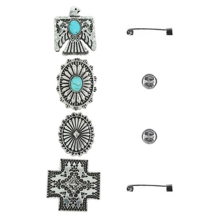 anbfashion - Wholesale Brooch - 4-PACK WESTERN ASSORTED STONE BROOCH PIN SET3