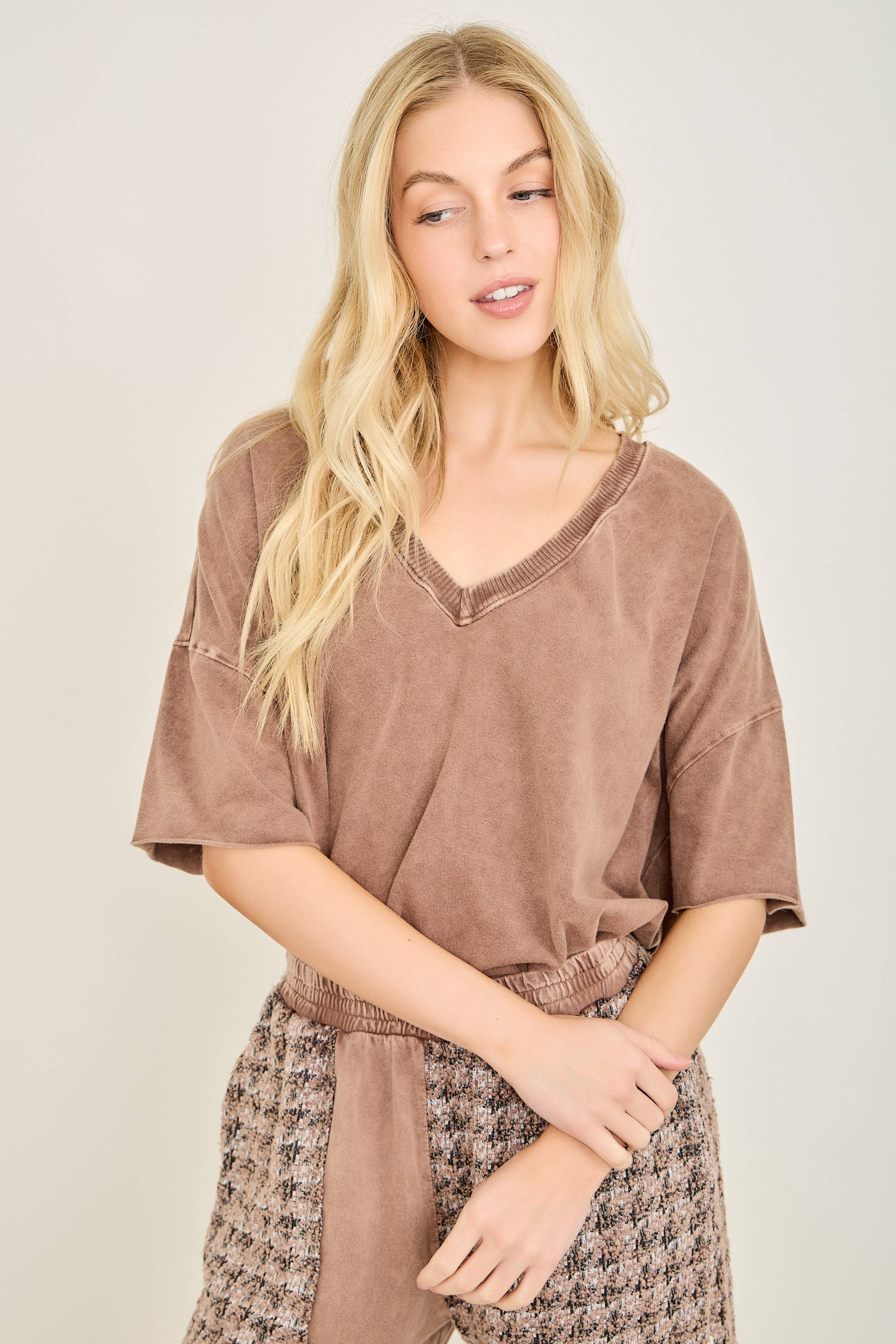 J.Her - Vente T-shirt – femme - T-shirt col en V MineralWash quotidien HT41660