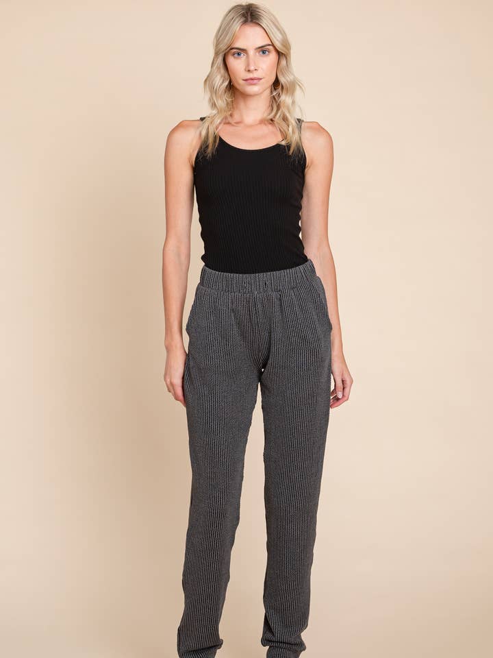 PA1074 RIB ELASTIC WAIST PANTS for wholesale by BOMBOM