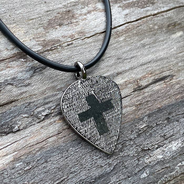 Forgiven Jewelry – wholesale Pendant/charm necklace – Cross Gunmetal Guitar Pick Necklace3