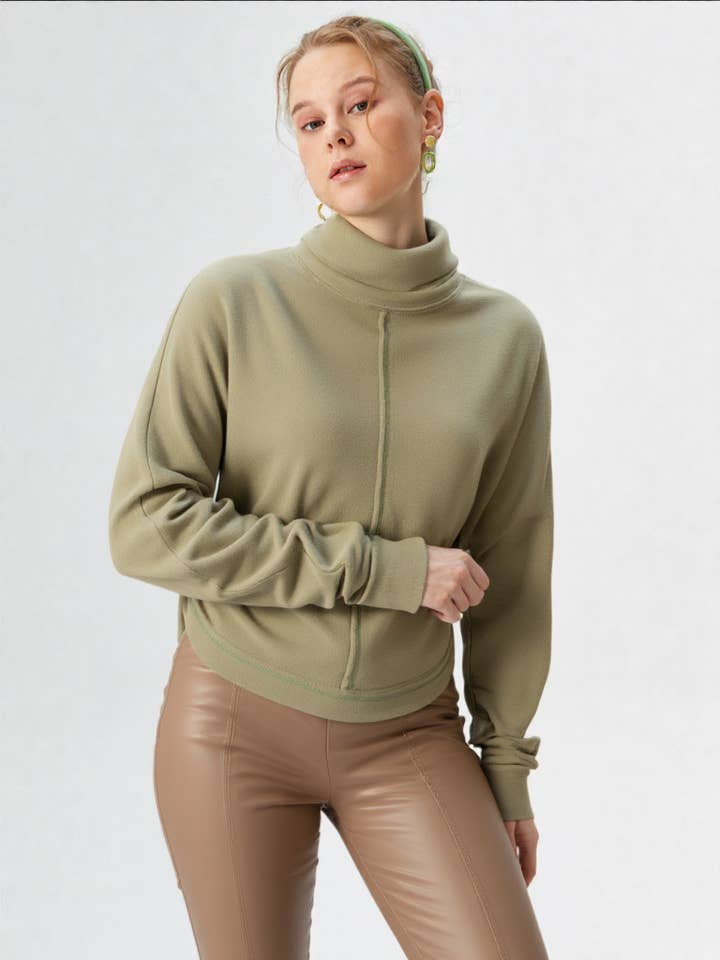 VERY J - Wholesale Tunic - Women's - NT11246-Mock Neck Dolmen Sleeve Oversized Tunic Knit Top