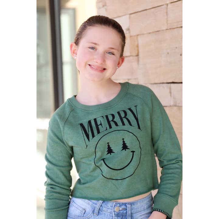 Top flocado con forma de árbol de Navidad con diseño de Merry Happy Face para venta al por mayor de Paper Flower