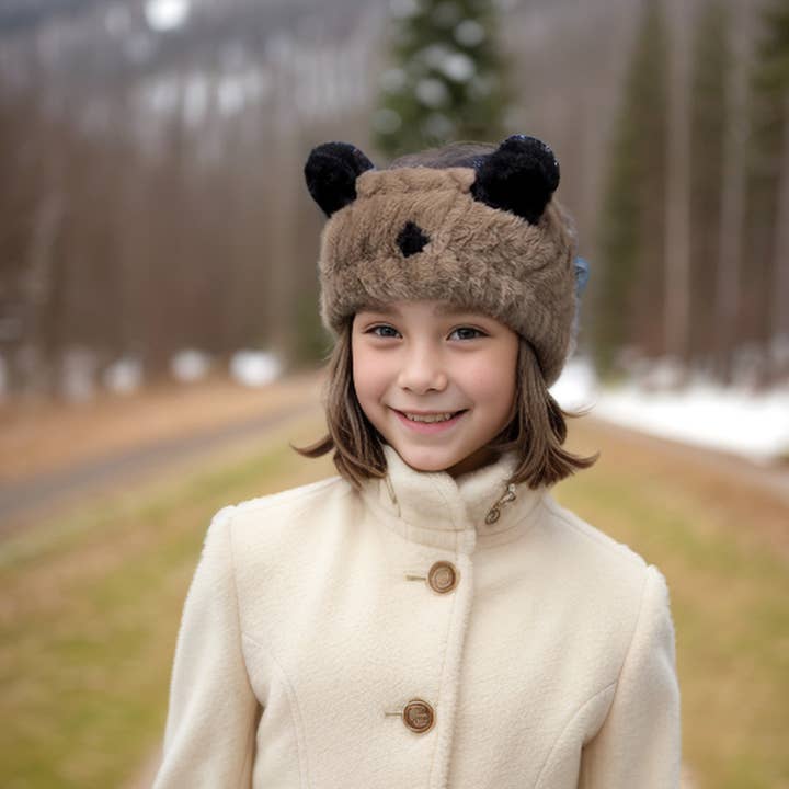 Black Ginger - Vente Chauffe-oreilles/protège-oreilles – enfant - Bandeau en fausse fourrure pour enfant en forme d'ours - Vison