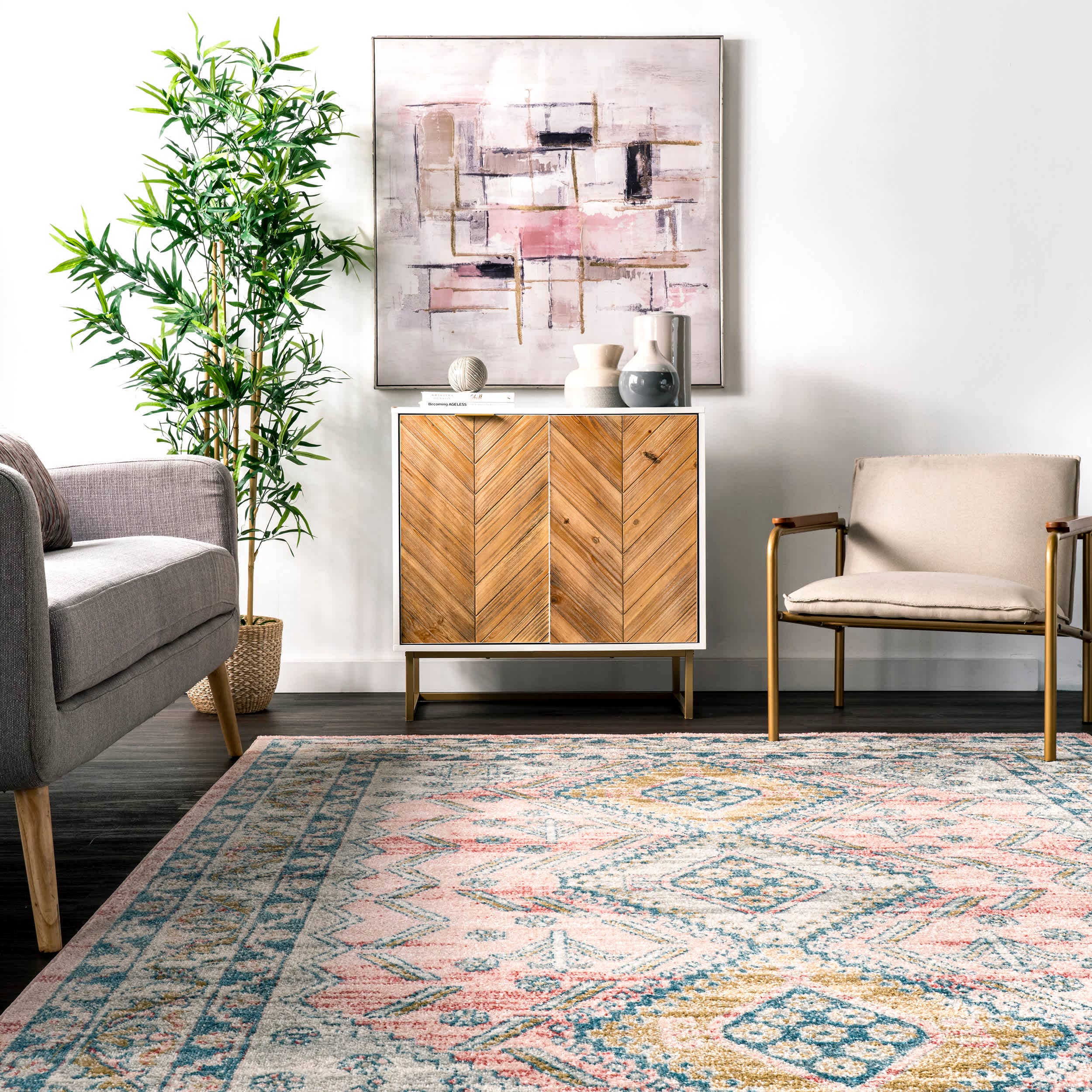 Rose Clair Tapis Louise Tribal Diamond en vente sur Faire6