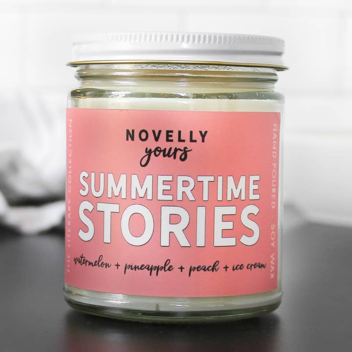 Summertime Stories candle | Summer Fruity Bookish Scent for wholesale by Novelly Yours