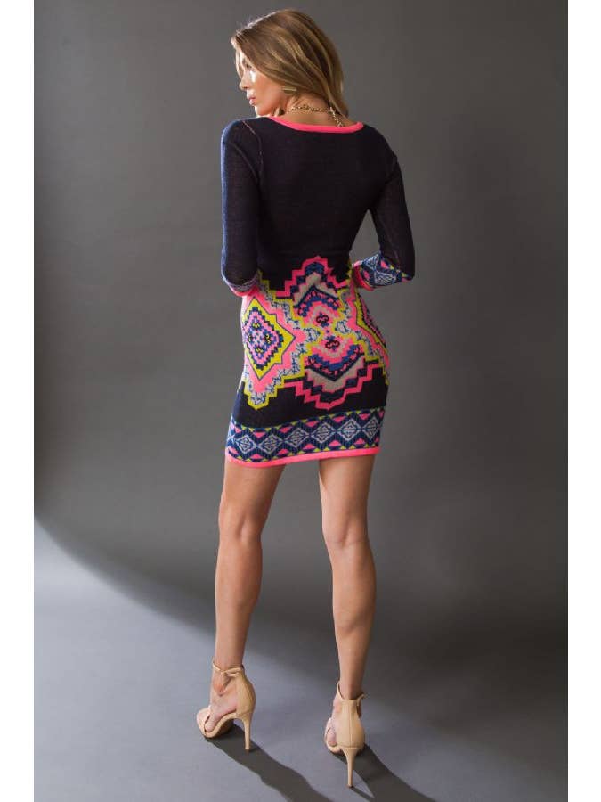 NAVY A jacquard knit mini sweater dress-SW3206 for wholesale on Faire