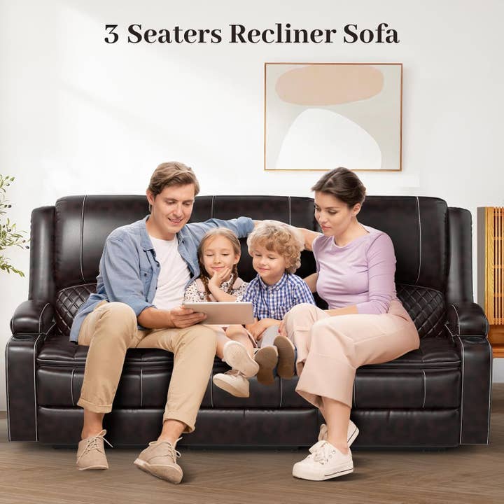 Brown Three Seater Recliner Sofa Set Oversize Chair Removable Console Living Room Furniture For Comfort for wholesale on Faire8