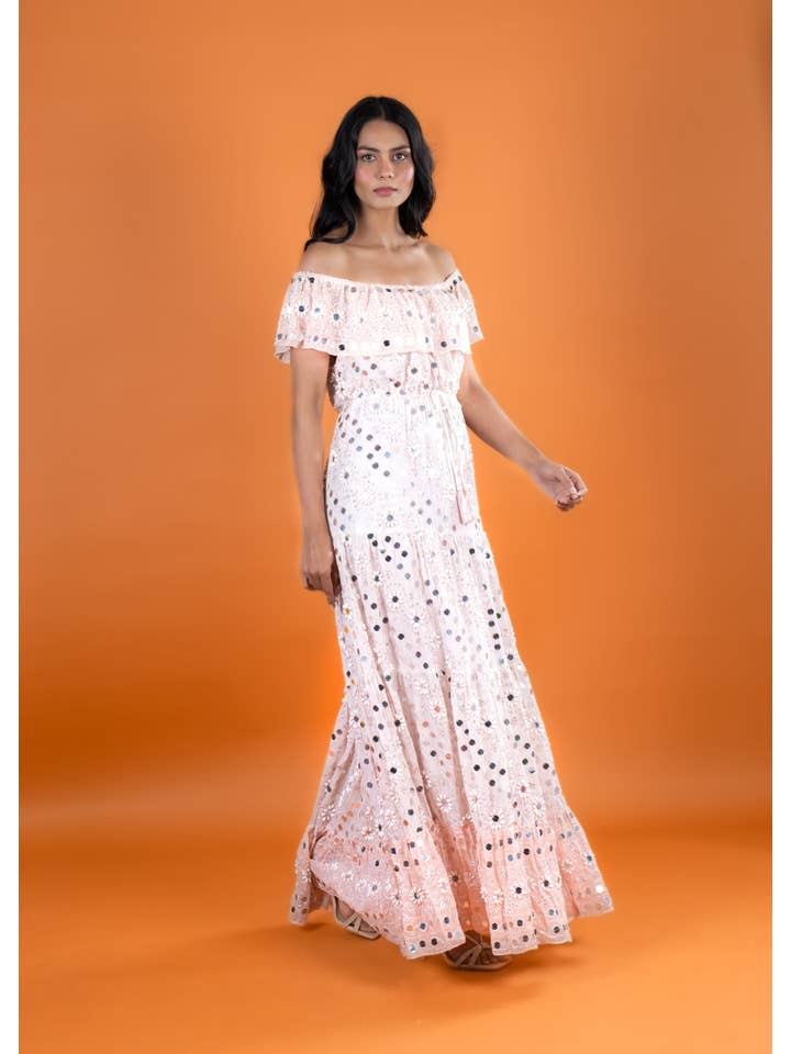 Anannasa Lifestyle - Wholesale Dress - Women's - ANGEL OFFSHOULDER MAXI DRESS PEACH, lined16