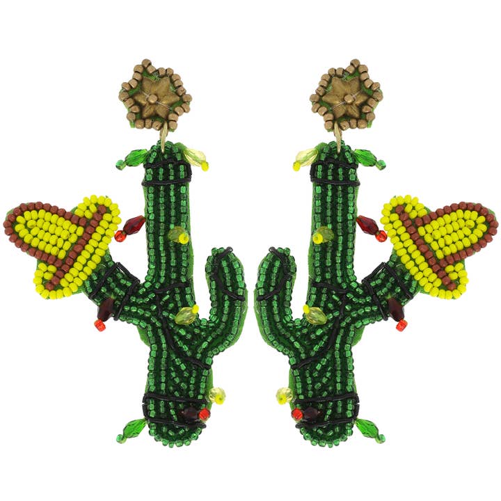 Christmas Cactus Beaded Drop Earrings for wholesale by SP Sophia Collection