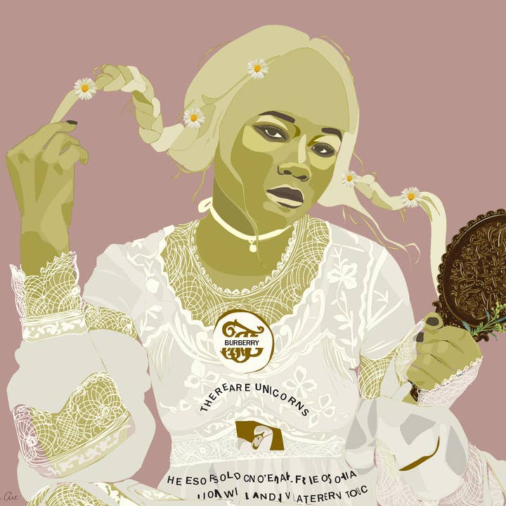 Stampa Illustrazione Storm Reid Burberry Flower Field Daze per la vendita all'ingrosso da parte di Jurnfern Art, LLC