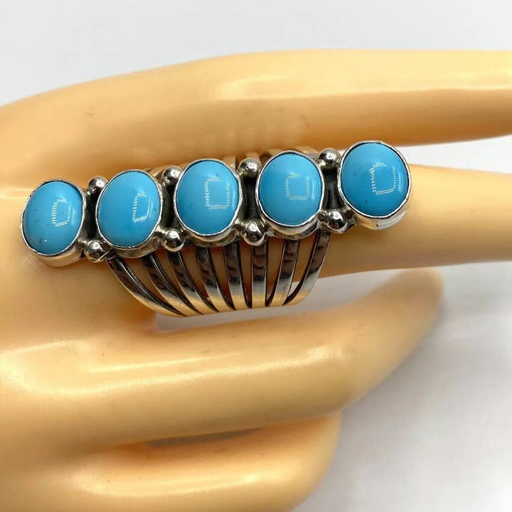 Native City Jewelry - Wholesale Cocktail/Statement Ring - Native American Sterling Navajo Handmade Sleeping Beauty Turquoise Ring Size 6