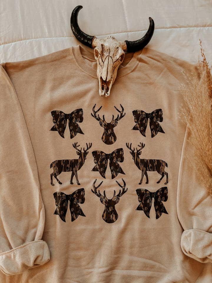 Deer & Bows Hunting Crewneck for wholesale by Rustic Runaway LLC