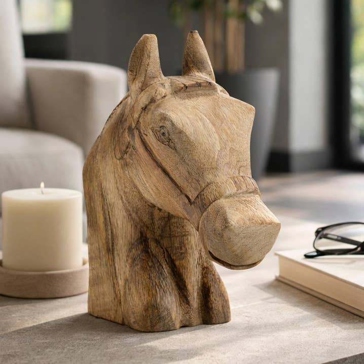 Figurine - Brown Wood Modern Handcrafted Horse Head, 11 in. for wholesale by Sagebrook Home