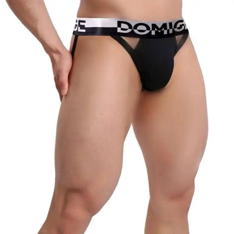 DomiGe - Wholesale Underwear - Men's - Men's Cotton Stretch Jockstraps with Silver Logo Waistband - Engineered Male Thongs1