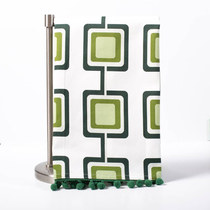 Retro Square Green Mid Century Modern Bar Kitchen Tea Towel for wholesale by Mod Lounge Paper Company