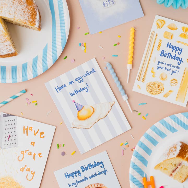 Katie Tinkler illustration - Wholesale Birthday Card - Egg-cellent Birthday - Funny Egg Food Themed Greeting Card1