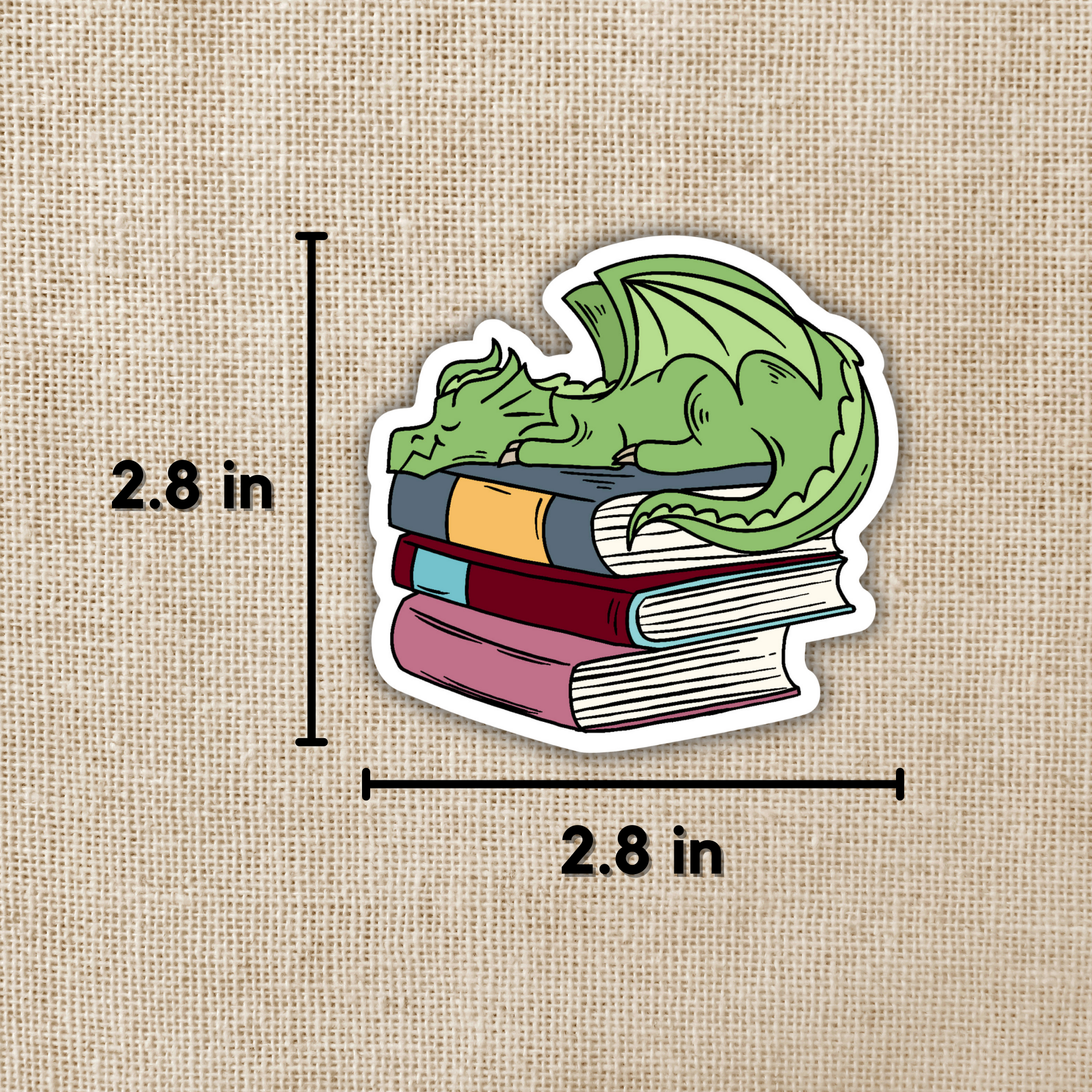 Kingdom of Threads – wholesale Sticker – Dragon Sleeping on Book Pile Sticker1