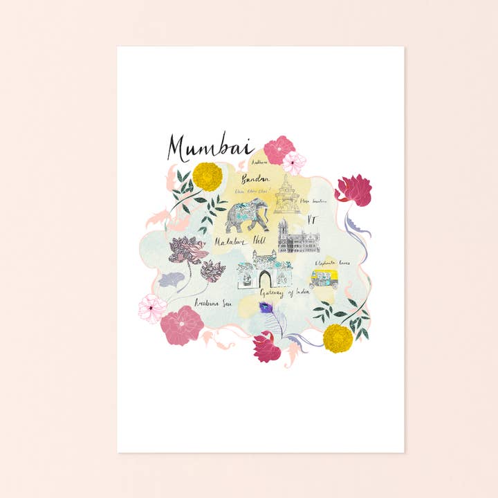 Carte de la ville de Mumbai - Impression murale pour la vente par Josie Shenoy Illustration