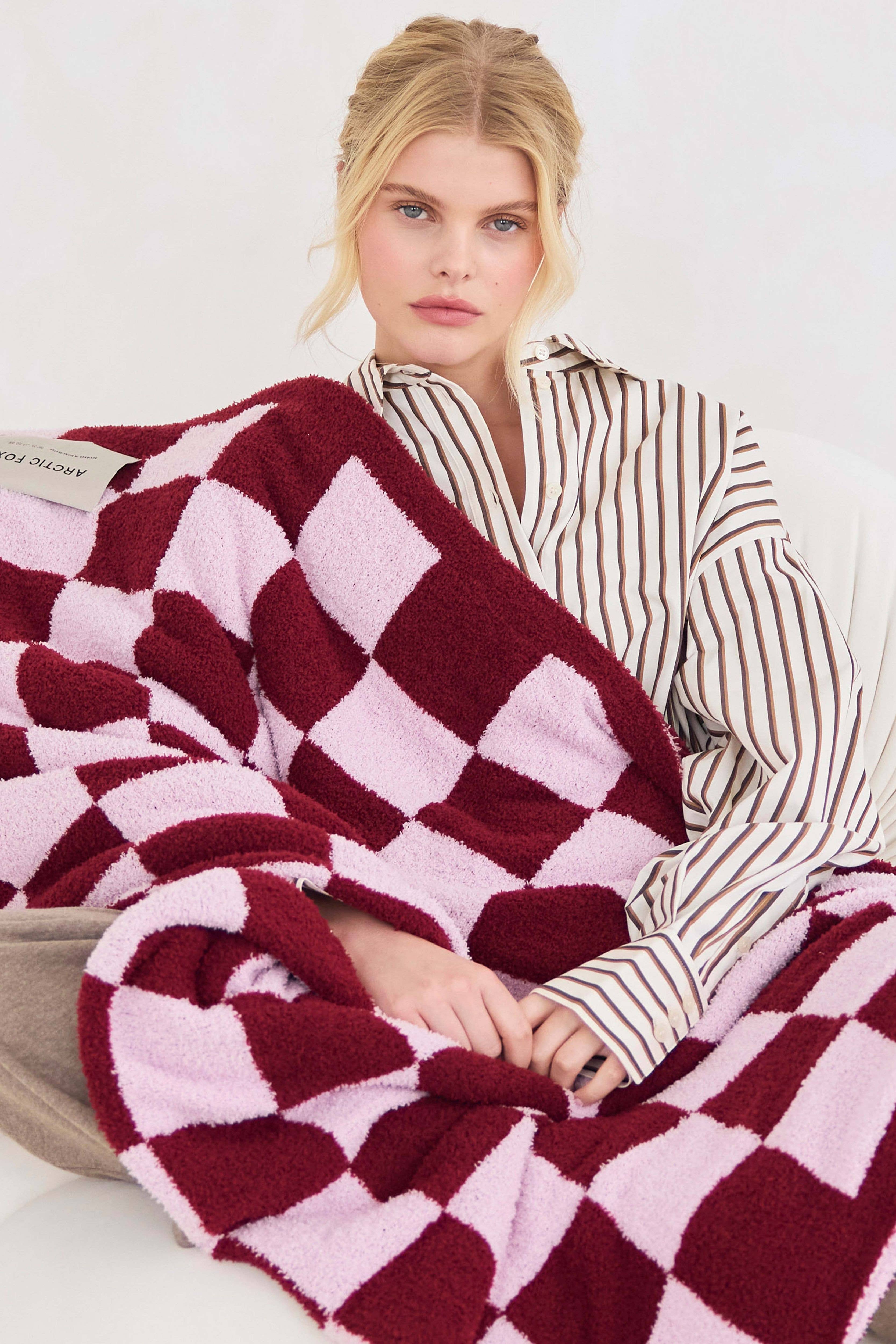 ARCTIC FOX & CO. - Vendita all'ingrosso Plaid - Il Plaid Teddy - 100% Riciclato - Quadri Rosa - AW253