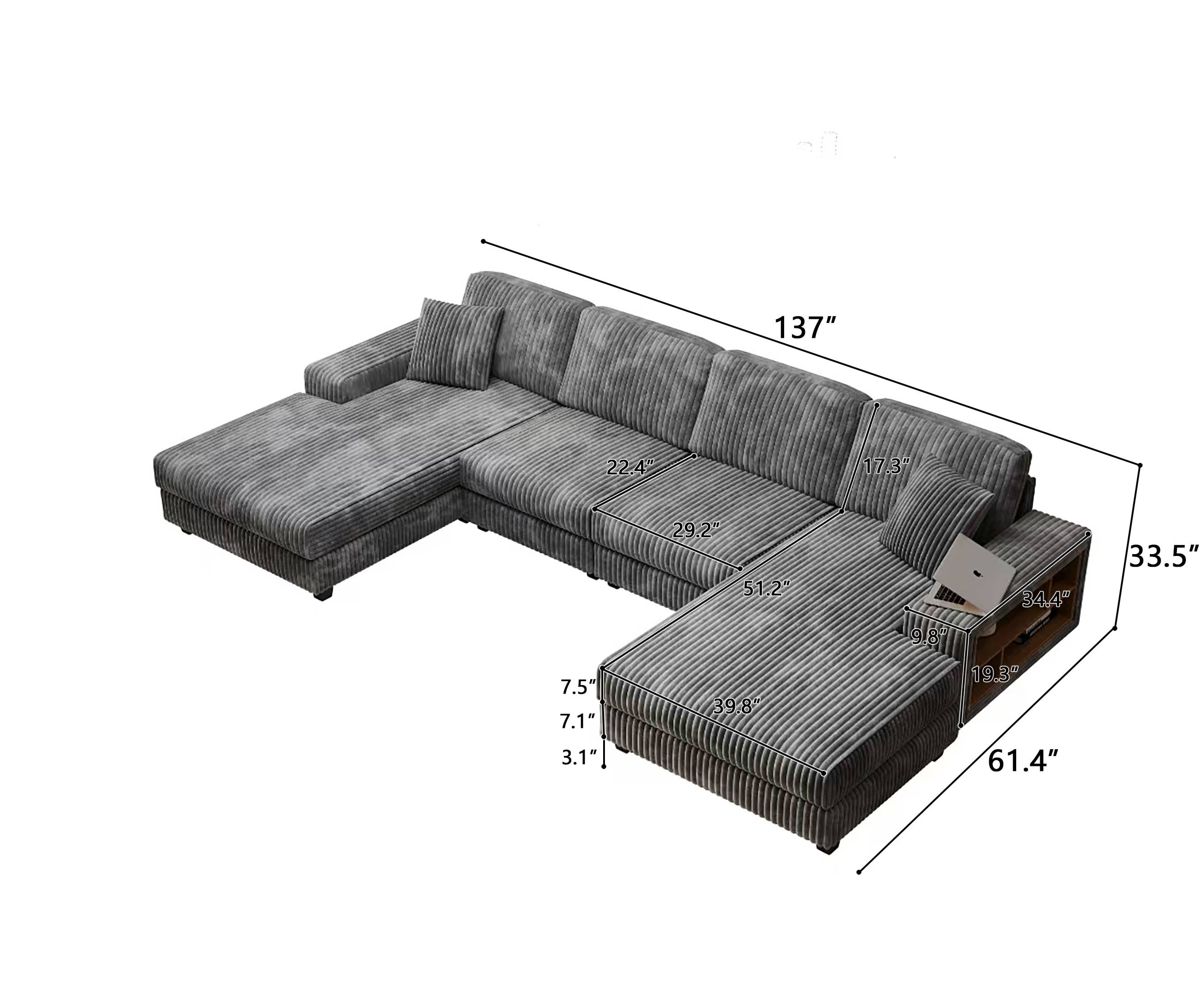 HOMYCASA DESIGN INC - Wholesale Sofa - 4-Seater U-Shaped Modular Sectional  Sofa & Corduroy Fabric7