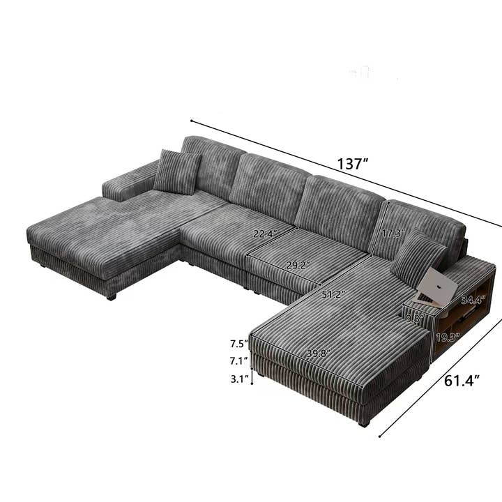 HOMYCASA DESIGN INC - Wholesale Sofa - 4-Seater U-Shaped Modular Sectional Sofa & Corduroy Fabric7