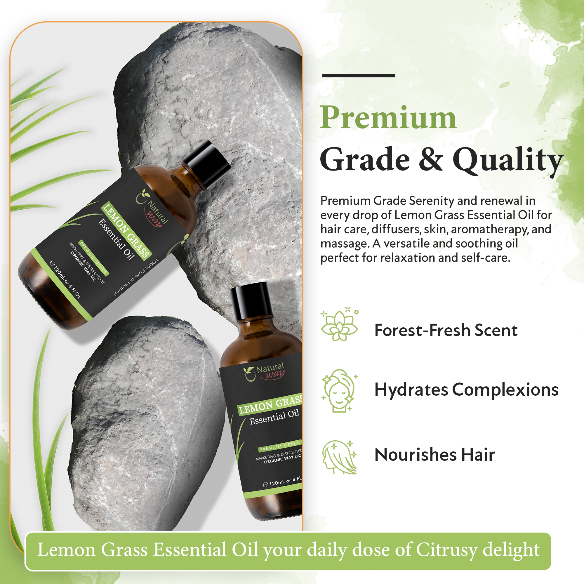 Organic Way LLC – wholesale Essential oil – Natural Way Lemongrass Essential Oil | Premium Grade Essential Oils for Hair Care, Oil for Skin, Aromatherapy, & Diffuser | Essential Oil for Hair, Massage Oil & Humidifier Use | 4 Fl Oz (120 mL)5