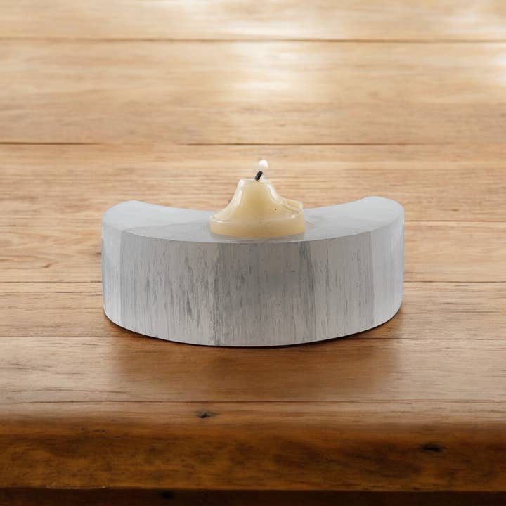 Selenite Candle Holder Moon for wholesale by Quasar Gems USA