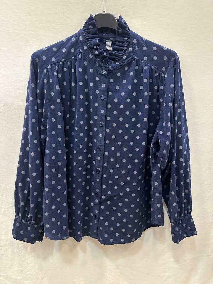 Mimi & Gogo - Wholesale Button Down Shirt - Women's - Velvet Polka Dot Shirt @69017_ChVPois11