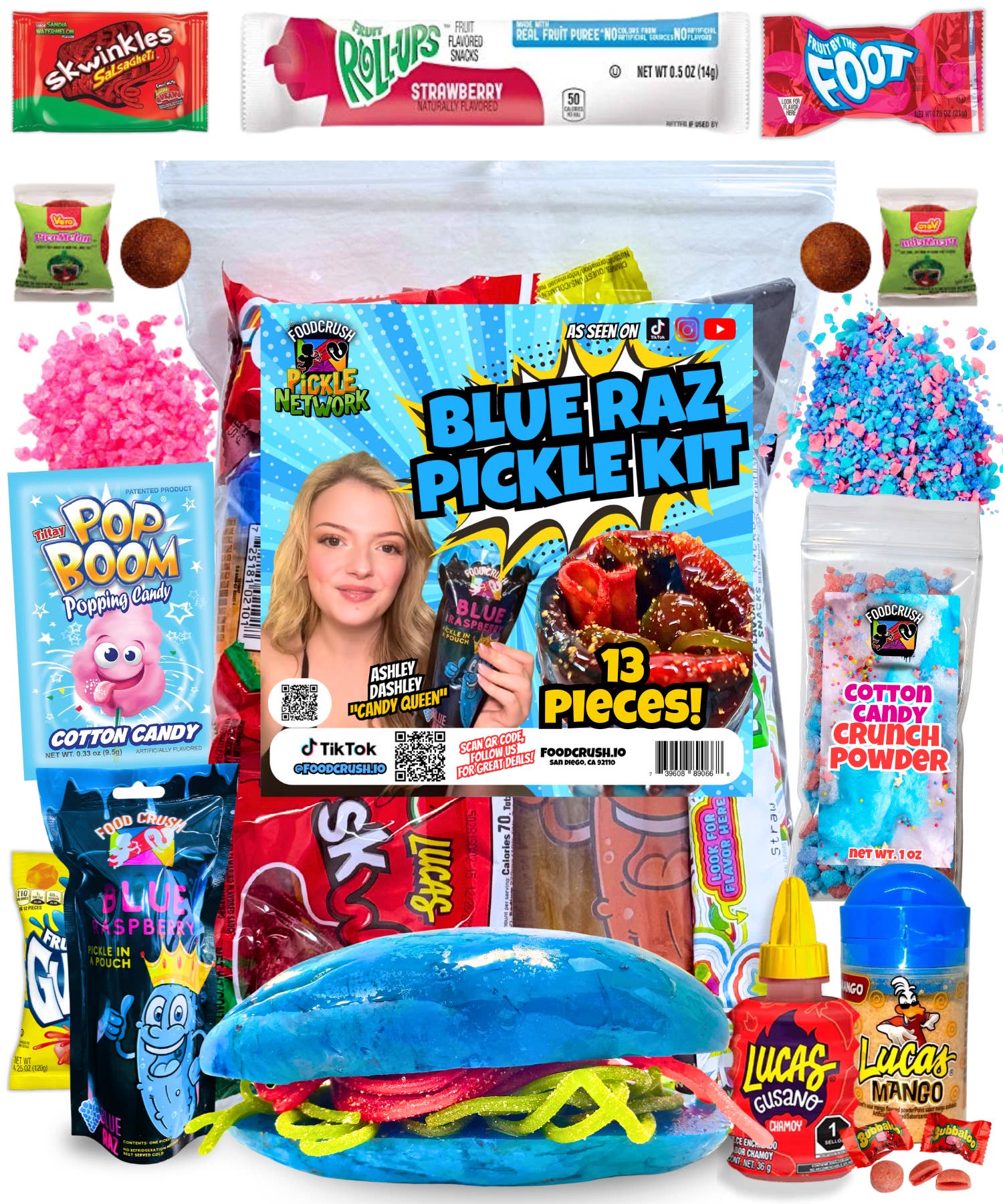 Food Crush Corp - Vendita all'ingrosso Caramelle gommose - Kit di sottaceti al lampone blu Tiktok Confezione di kit Custodia - Food Crush