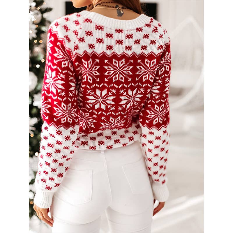 Masyal – Engroshandel Pullover - Dame – Efterår og Vinter Jule Snefnug Strikket Sweater4